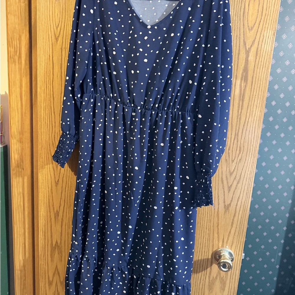 Source Unknown Navy Polka Dot Midi Dress
